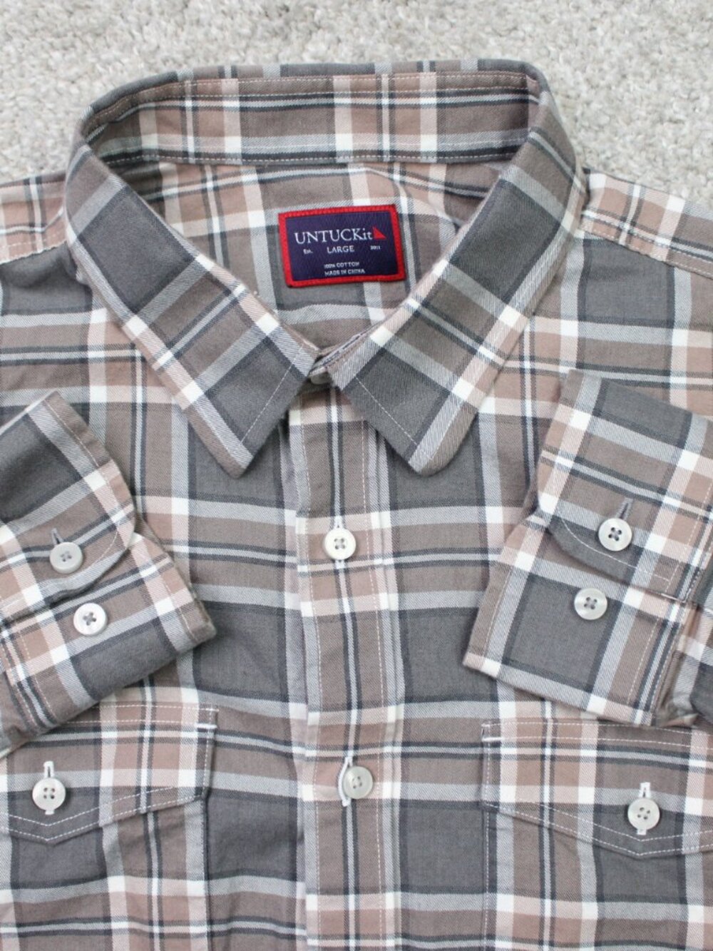 UNTUCkit Belleruche Shirt Mens Large Gray Plaid 100% Cotton Long Sleeve Preppy